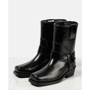 Valentino Garavani Rockstud Calfskin Biker Boots Black 40